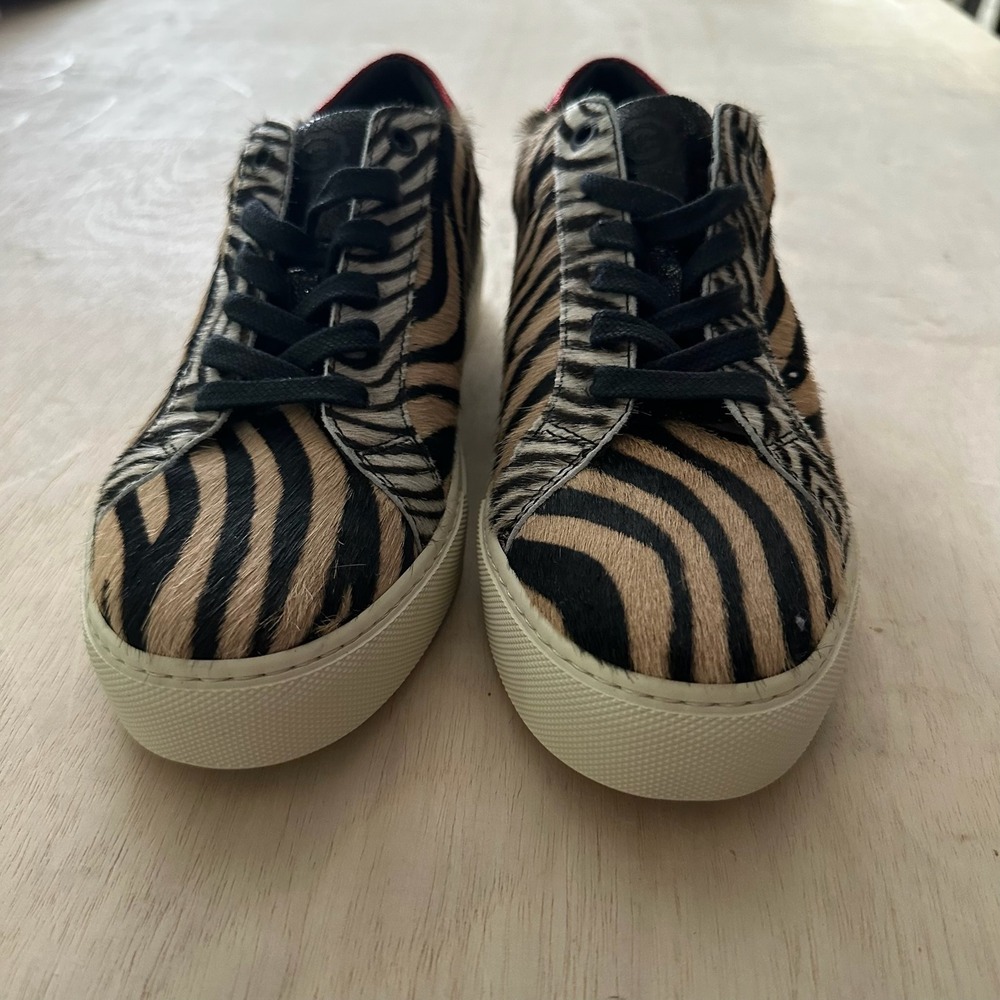Greats Sneakers Women 10 Zebra Calf Hair Tan Black Red Glitter Low Top Italy - Picture 5 of 12